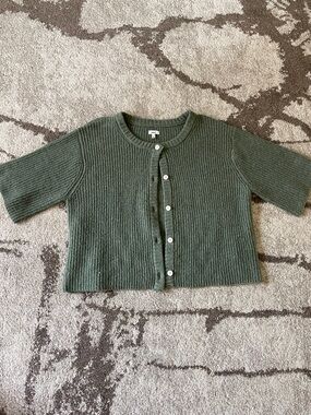aerie Sage Green Ribbed Button Cardigan